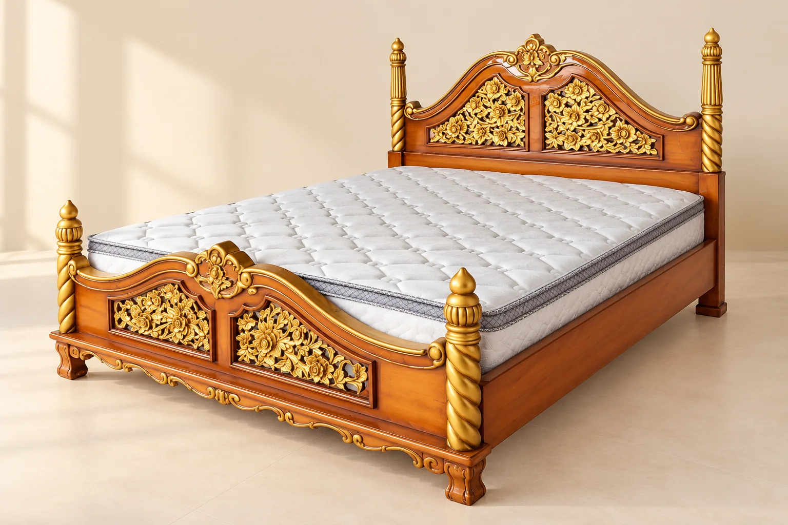 Tempat tidur ukir emas